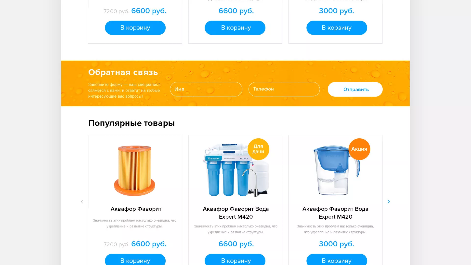 Создание интернет-магазина «Водолей» по продаже фильтров очистных сооружений в Поворино